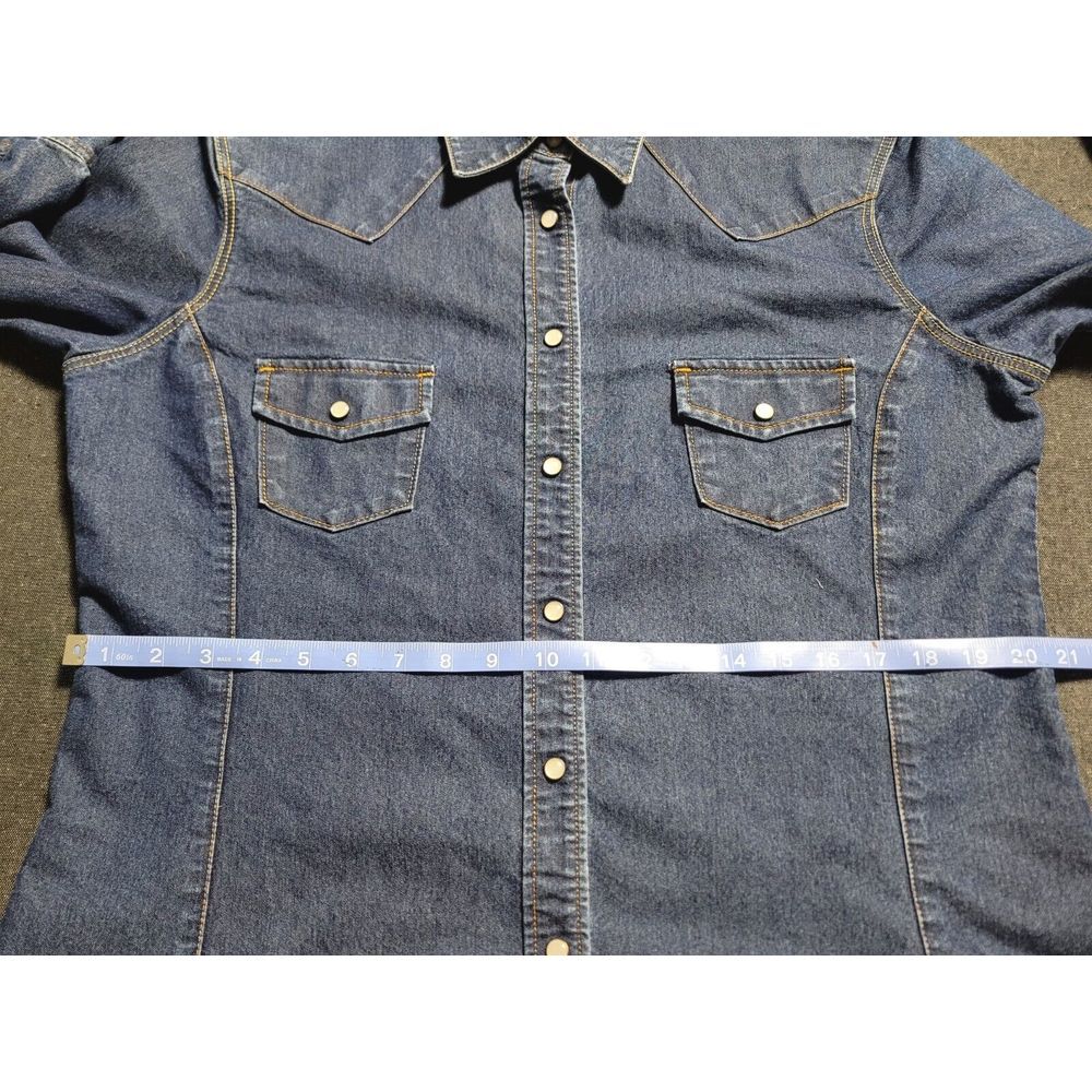 Levi's Western Pearl Snap Button Up Shirt‎ Womens Large L Dark Wash Denim - Picture 12 of 16
